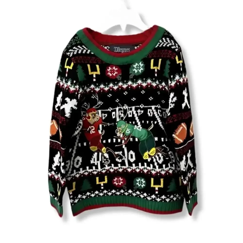 33 Degrees Holiday Sweater Crewneck Long Sleeve Ribbed Hem Acrylic Black S/4 NWT